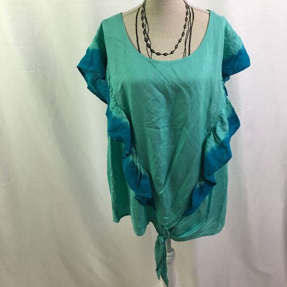 A.n.a Ruffle short sleeve tee turquoise tie dye XL - Picture 1 of 13